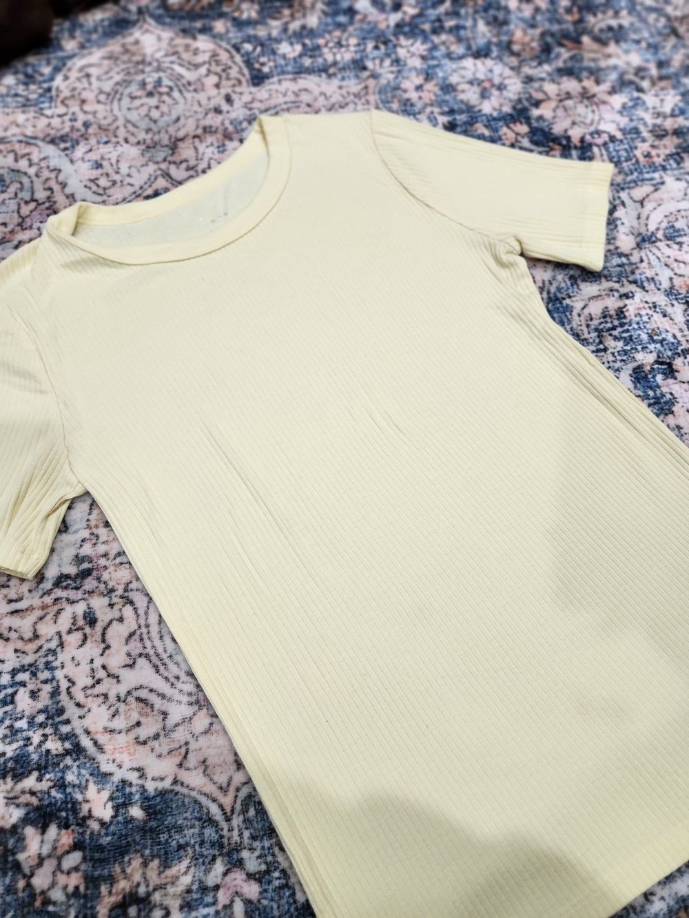 a new day Ribbed Short Sleeve Crewneck Top - Pale Yellow